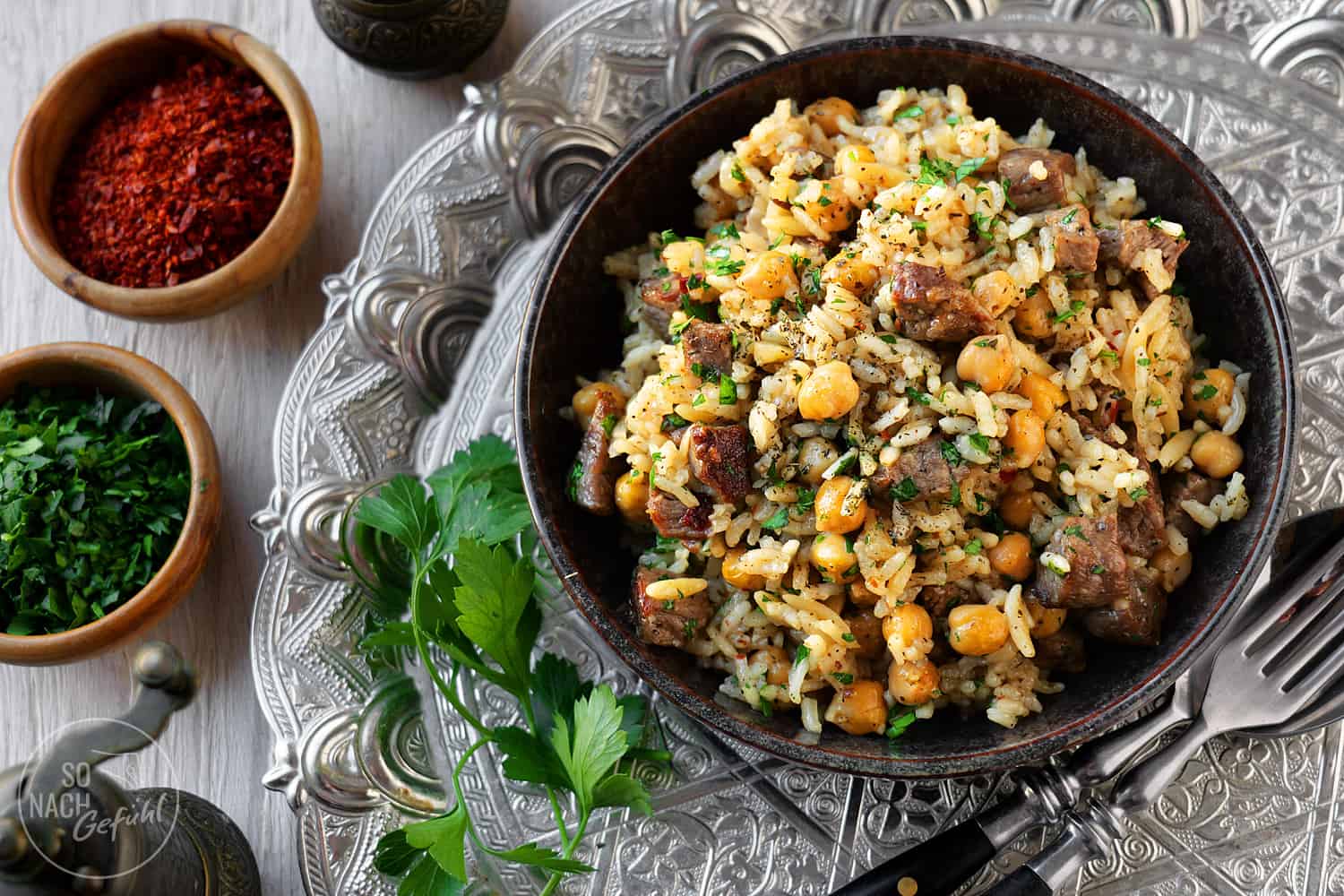 Etli Pilav - türkischer Reis mit Rindfleisch - Querformat